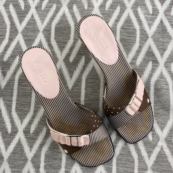 Vaneli Kitten Heel Mules Polka Dot Brown & Pink 8 - Picture 3 of 5